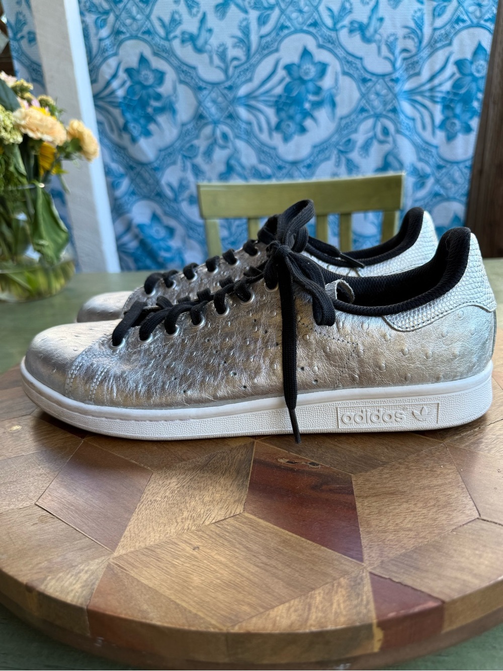 Adidas Stan Smith Metallic Silver Ostrich Leather Mens Size 11 Sneakers AQ4706